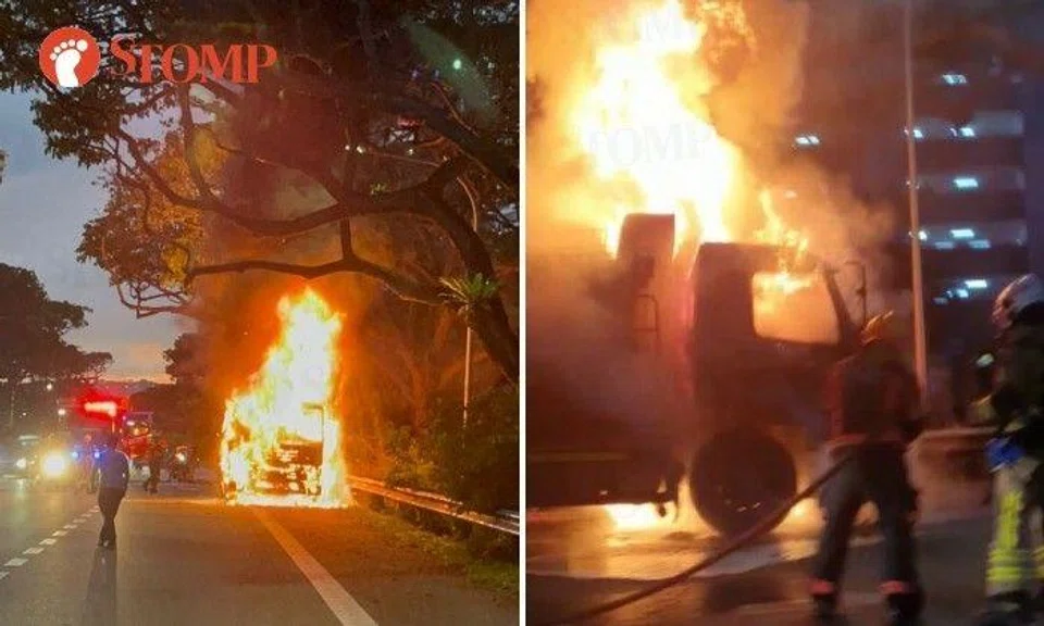 The fire involved the engine compartment and cabin of a tipper truck.
