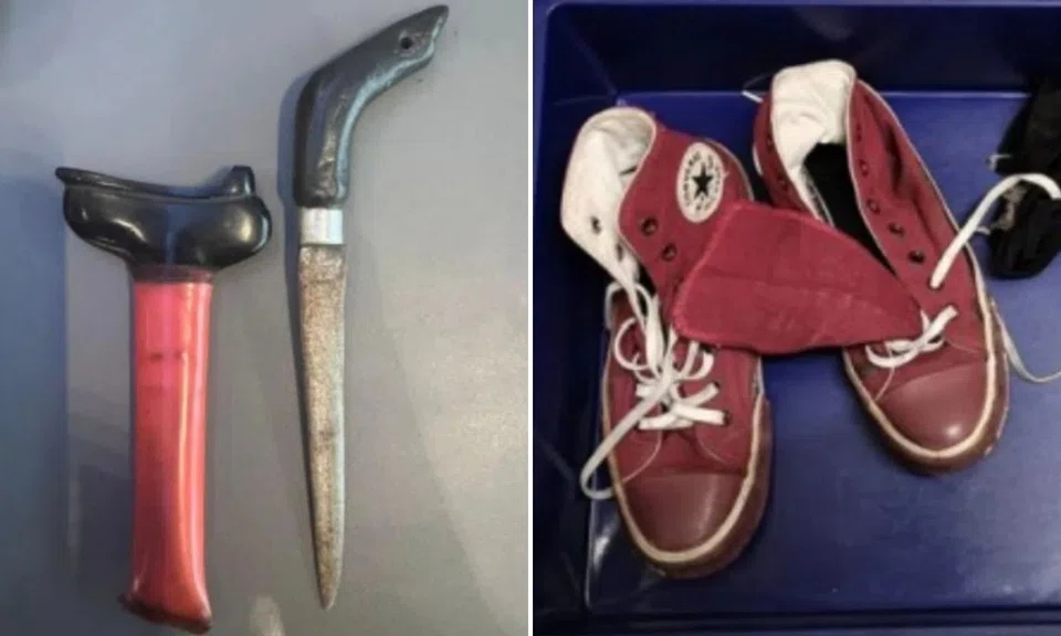The knife and sheath concealed in the man’s right shoe.