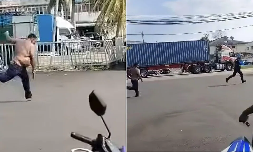 cleaver-wielding man chases police officer 
