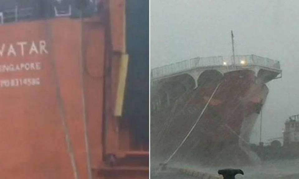 Ropes from Singapore-registered ship snaps in typhoon, nearly hitting Taiwan warship