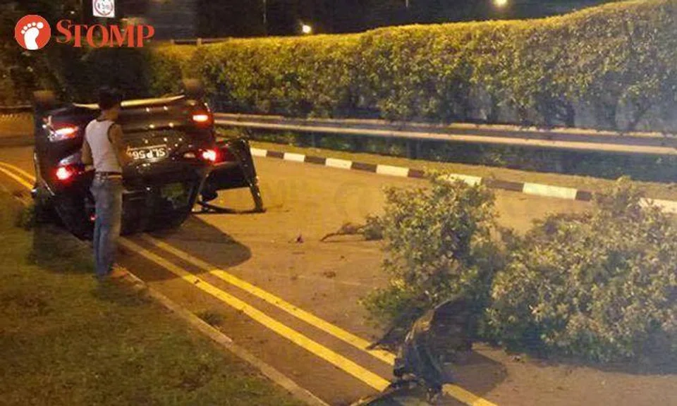Driver 'crawls out' of Mazda that crashed through road divider, 'flew forward' and overturned