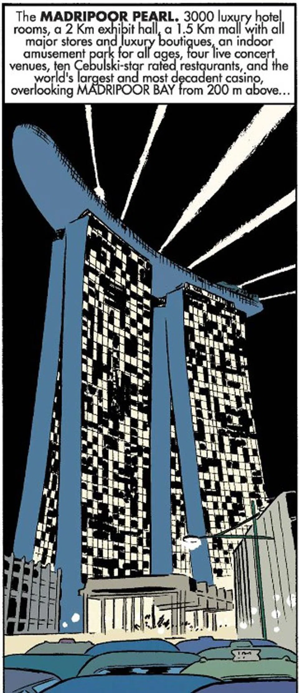 A panel from the comic book Hawkeye #4 (2012) showing the Madripoor Pearl.