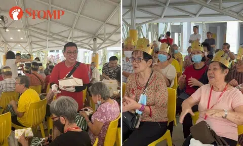 Hong Lim stall donates more than 100 curry puffs for senior citizens' birthday party in Toa Payoh