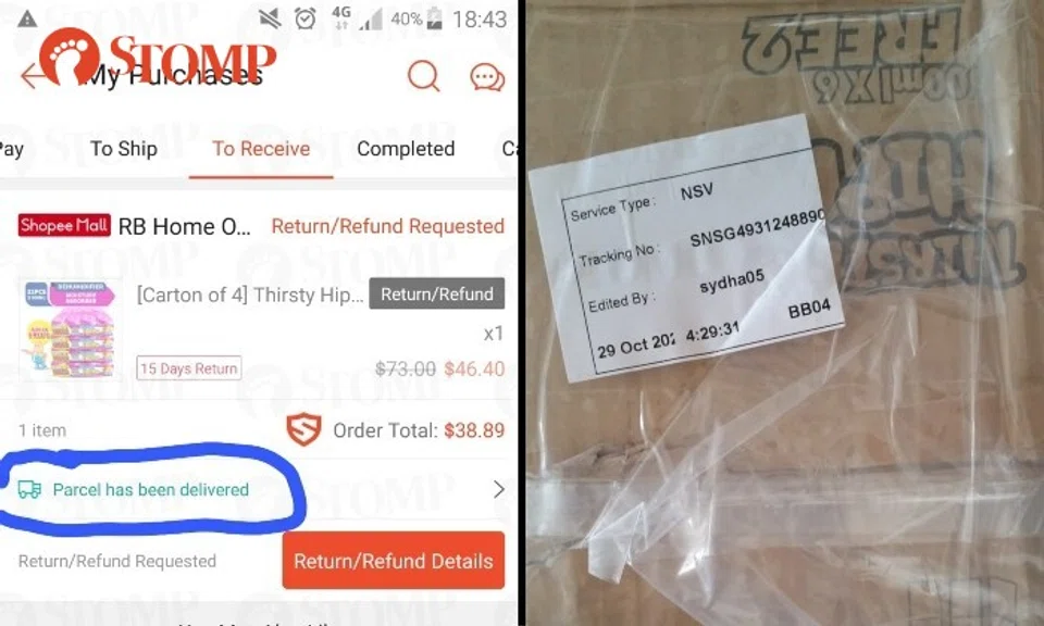 On Oct 10, she ordered four cartons of Thirsty Hippo moisture absorbers for $38.89 during Shopee's 10.10 event.