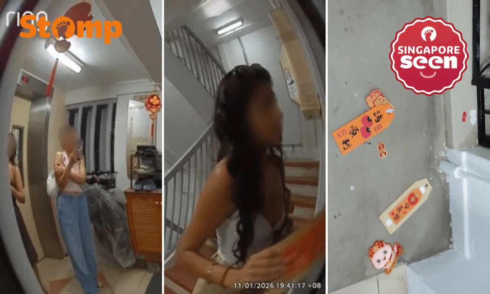 Woman rips off Stomper's CNY decor while 2 others laugh and record, police looking into matter