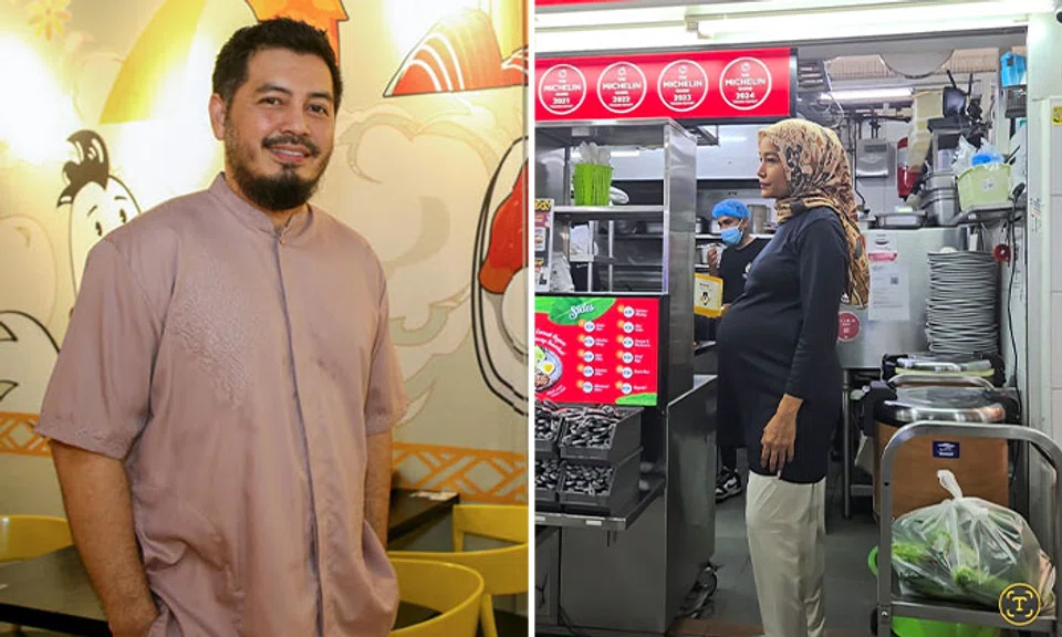Mr Noorman Mubarak (left) complained online about his pregnant wife being made to man their stall at Yishun Park Hawker Centre. PHOTOS: CMG FILE, NOORMAN MUBARAK/FACEBOOK