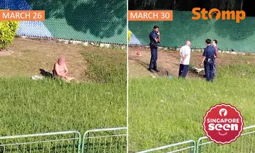 Police seen with elderly man previously spotted sunbathing naked by Kallang River