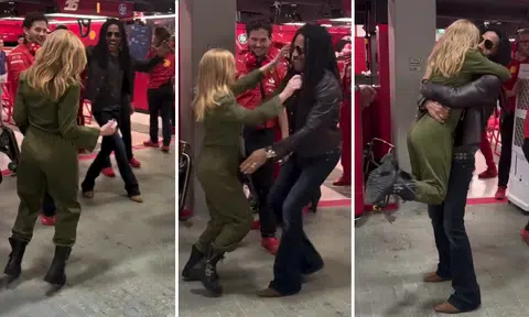 Kylie Minogue leaps into Lenny Kravitz's arms in reunion of rumoured exes at S'pore Grand Prix