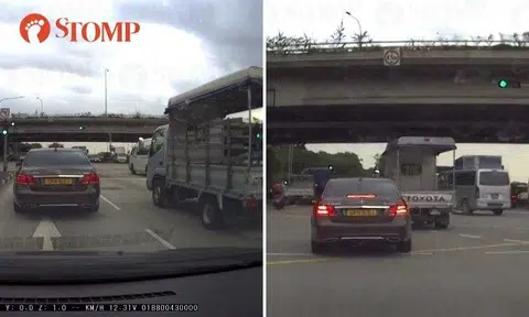 Stomper: "The lorry driver made a dangerous lane change, causing the other car, the Mercedes, to apply the emergency brake."