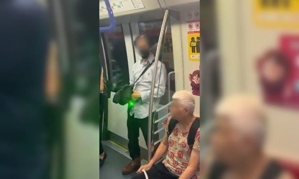 The man allegedly aimed a laser pointer at female commuters on the MRT train. 