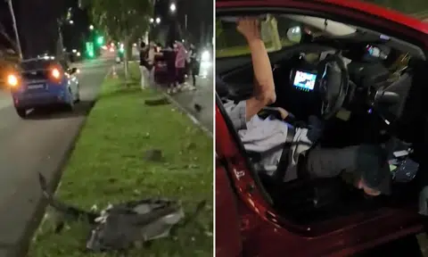 Cabby struggles in driver's seat after accident with another taxi at Upper Serangoon Road