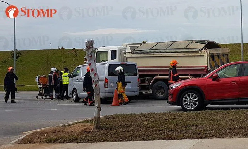Another accident along Tanah Merah Coast Road, this time involving tipper truck and van