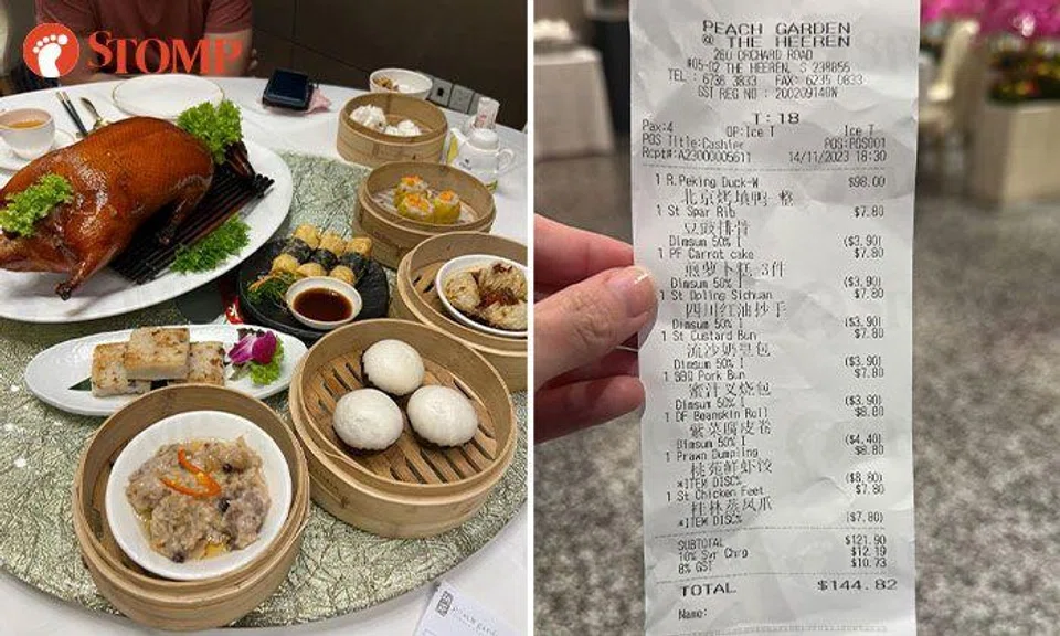 Family spends $144 at Peach Garden, impressed by free dim sum for kids