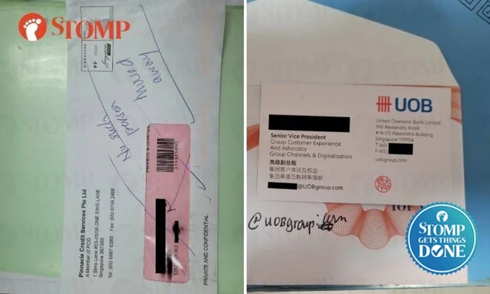 One of the UOB senior vice presidents left his name card with the Stomper.