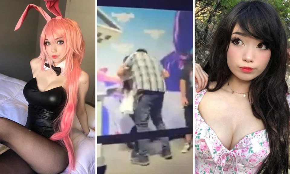 A video posted online shows a man quickly approaching Emiru before embracing her and leaning in for a kiss.