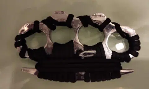 Any person convicted with possession of a scheduled weapon shall be liable to imprisonment up to five years and shall also be punished with caning with not less than six strokes.