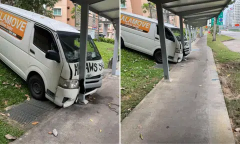 Lalamove van crashes into sheltered walkway in Punggol, no injuries reported
