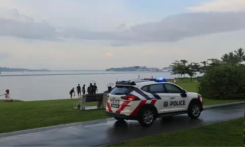A police vehicle seen at the beach near Carpark D at Pasir Ris Park