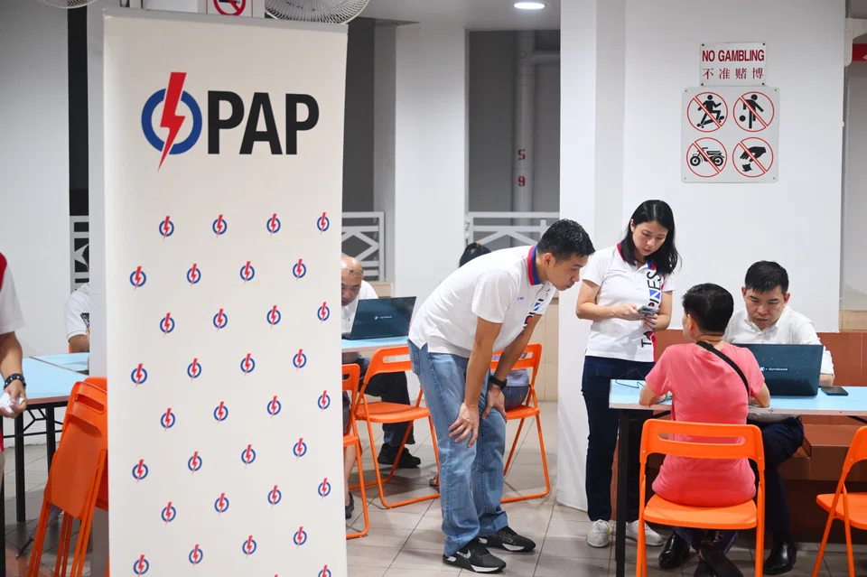 Tampines GRC MPs David Neo and Charlene Chen at their Meet-the-People Session at Block 209 Tampines Street 21 on May 5.