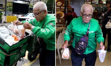 elderly malaysian man works as a grab delivery rider to support family and fund medical fees for son