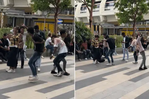 A group of foreign workers gathered for a dance party outside Paya Lebar MRT.