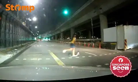 Driver alarmed by girl riding scooter across road during red light in Tanah Merah
