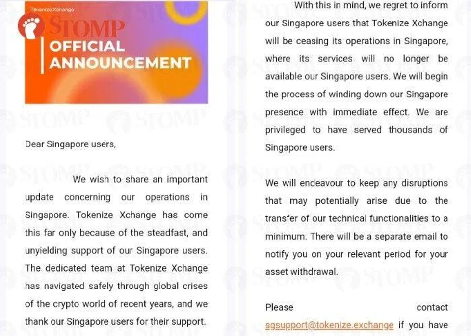 Tokenize Xchange announcement