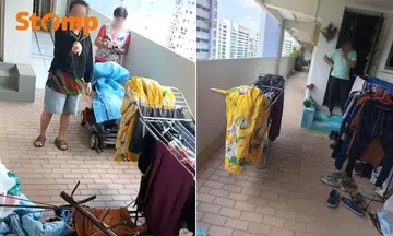 A Jurong West resident accused of obstructing the corridor with a clothes rack and littering has hit back at her neighbour for harassment.