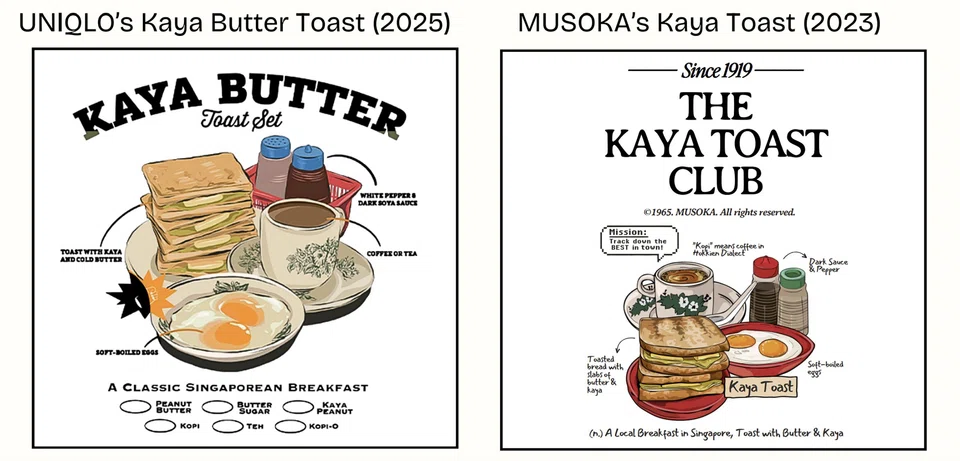 A comparison of Uniqlo and Musoka Club's shirts provided by Musoka Club, who neutralised the colours in Uniqlo's design for clearer visual comparison.