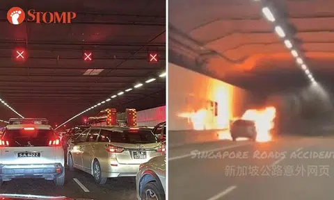 Car bursts into flames in MCE tunnel, triggering fire alarm and sprinklers