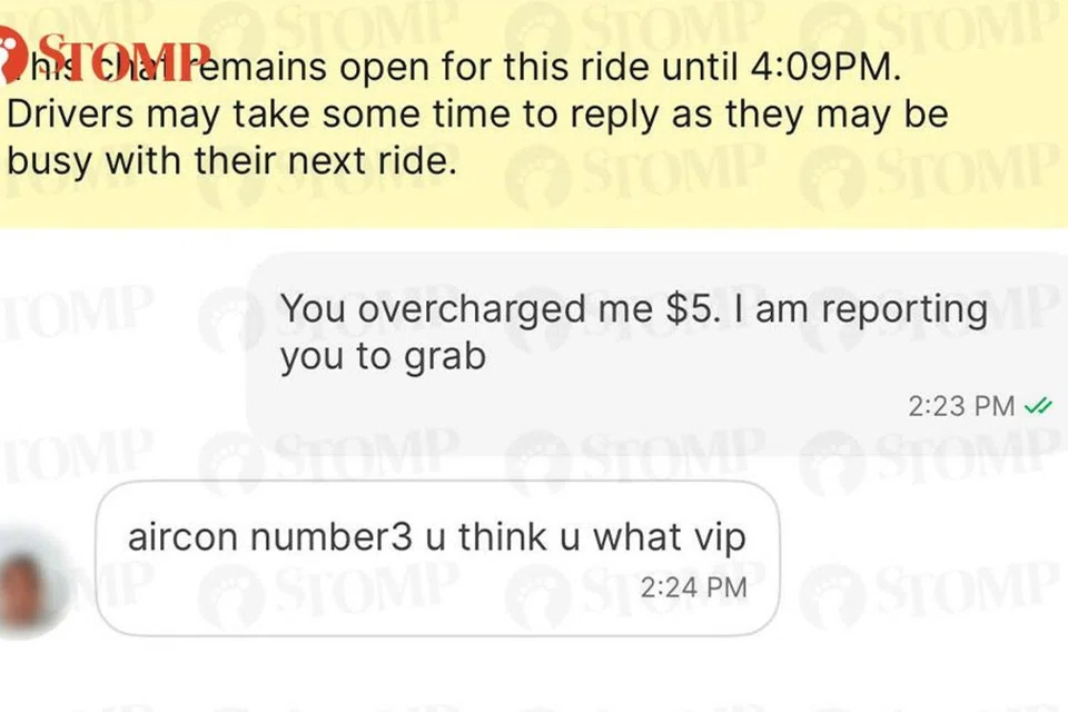 Stomper Dominic told Stomp that the surcharge was imposed after he asked for the air conditioning to be turned on in the vehicle. 