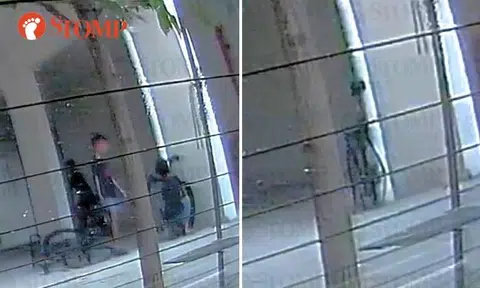 Boy caught on camera allegedly stealing tyres from bicycle in Yishun void deck, police looking into it