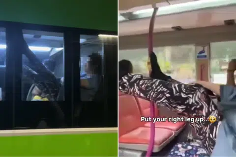 'This aunty again': Woman seen resting her feet on bus handrails