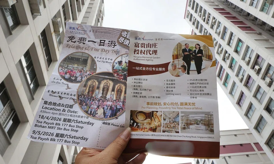 Flyers from funeral service provider Nirvana Memorial Garden slotted outside Bishan flats have drawn mixed reactions from residents.