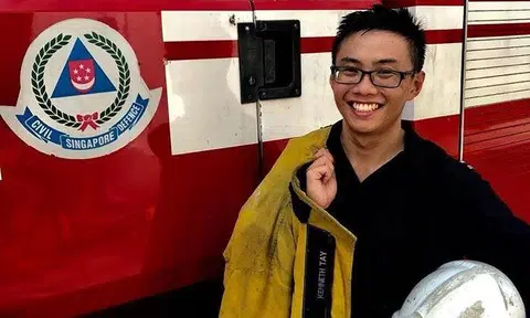 SCDF said CPT Kenneth Tay Xue Qin was paired with another colleague to fight the fire in a smoke-logged engine room at about 3.30am. PHOTO: KENNETH TAY/FACEBOOK