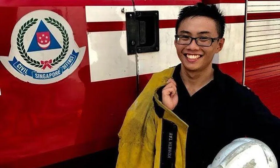 SCDF said CPT Kenneth Tay Xue Qin was paired with another colleague to fight the fire in a smoke-logged engine room at about 3.30am. PHOTO: KENNETH TAY/FACEBOOK