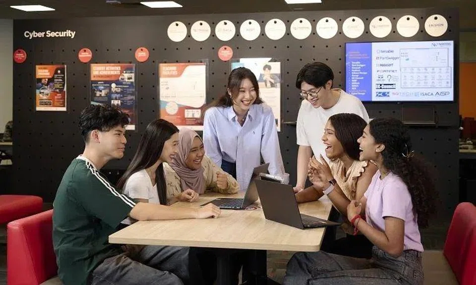 Students at Nanyang Polytechnic's School of Information Technology, which is offering an exemption from a foundational learning unit for some first-year students.