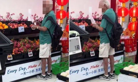 Elderly man filmed pulling out roll of plastic food bags at FairPrice outlet in Whampoa