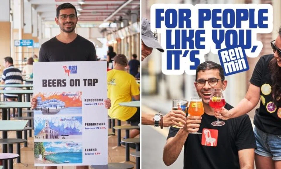 Man sells beer at Maxwell Food Centre after burning out as lawyer -- and his name is Manbeer