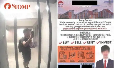 Stomper Karen shared a video screengrab of the man in black T-shirt and shorts standing outside the gate with a backpack and using a phone to take the picture on May 12 at 8.25pm.