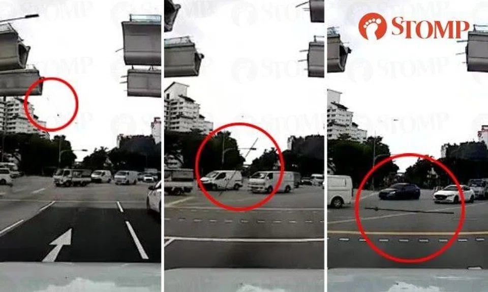 Long rod falls from unfinished elevated MRT track at Jurong junction, nearly lands on vehicles