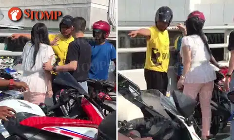 Woman on motorcycle lane rages at bikers for accidentally hitting her car at Woodlands Checkpoint