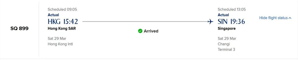 The flight was originally set for a 9.05am departure on March 29 from Hong Kong International Airport.
