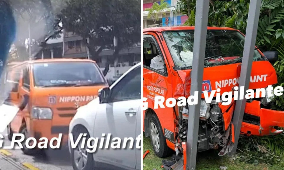 Screengrabs from Facebook posts showing a van bearing the livery of Nippon Paint involved in various accidents.