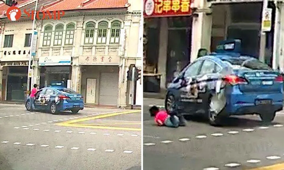 Taxi knocks down pedestrian who has right of way at Jalan Besar junction