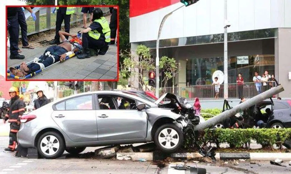 71-year-old pedestrian among 8 injured after car hits traffic light in Bugis
