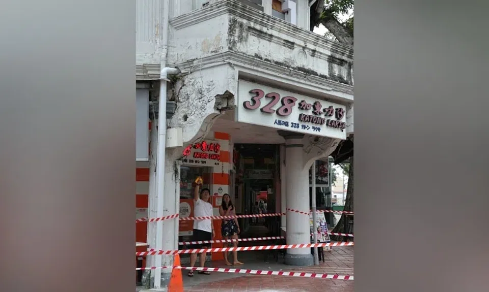 Spalling concrete that formed part of a non-load bearing architectural facade had fallen off on Jan 1.