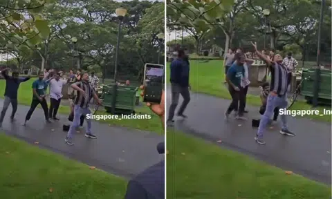 Foreign workers dancing Pasir Ris Park