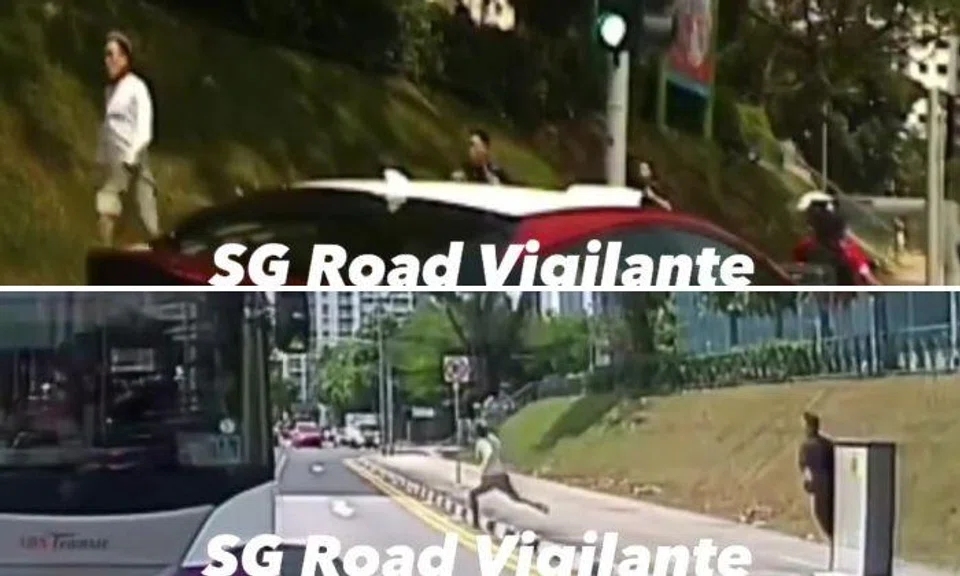  As police officers approach the car, a man springs out of the vehicle and flees. Two police officers give chase.