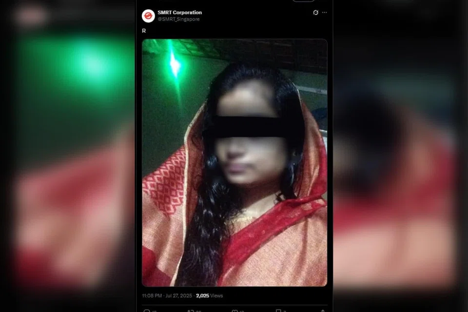 At 11.08pm on July 27, a photo of a woman in traditional attire was posted on SMRT's official X account, accompanied by the caption “R”. 